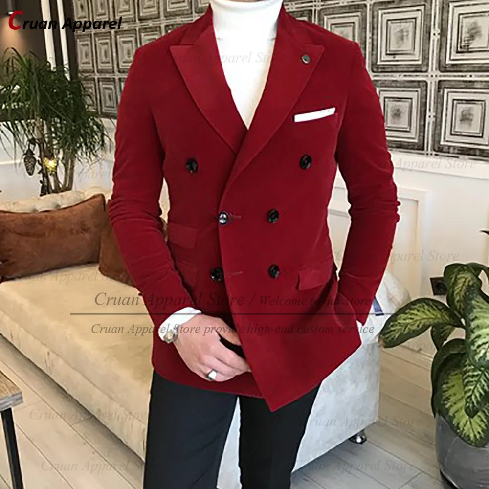 

(One Blazer) Formal Red Velvet Business Men Blazers Slim fit Wedding Best Man Groom Suit Jacket Casual Party Coat Tuxedo Tops