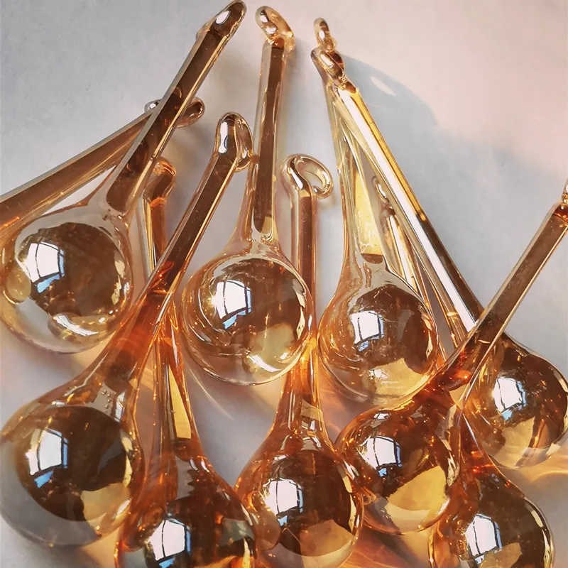 14pcs 20*80mm Champagne High Quality Crystal Raindrop Chandelier Pendants Glass Curtain Part Accessories Home Wedding Decoration