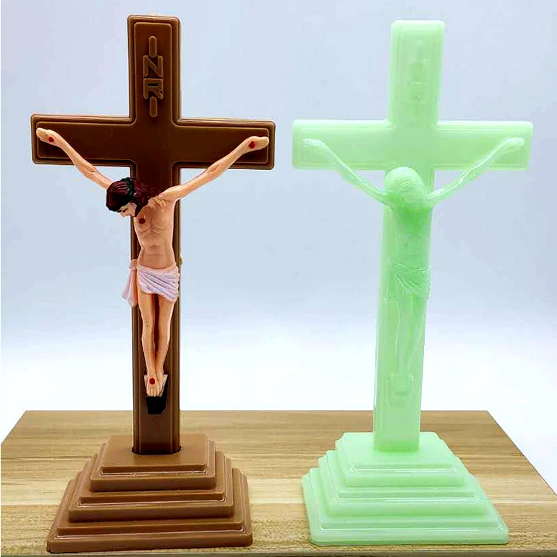 Luminous Church Crucifix Figurines Jesus Christ On The Stand Cross Wall Crosses Antique Home Chapel Decoration Wall