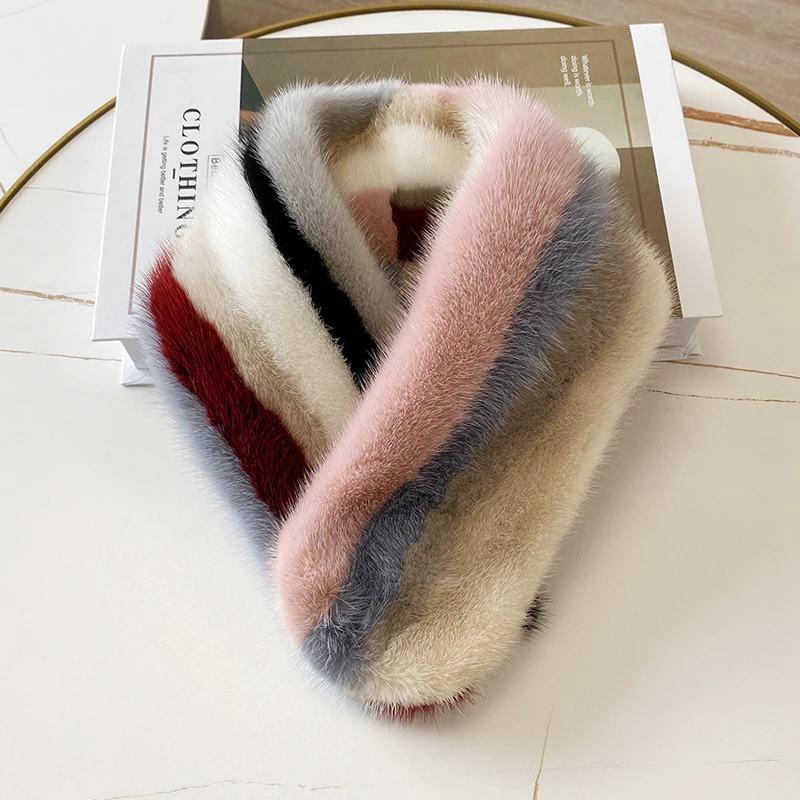 ZDFURS* winter Ladies colorful mink whole skin scarf Winter warm scarf Colorful scarf fur collar