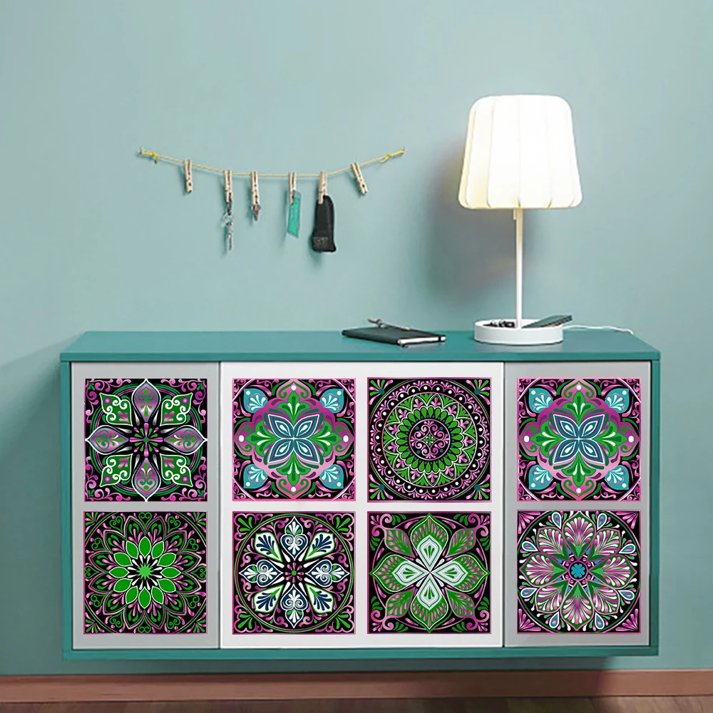 10pcs/set Mandala Style Tiles Wall Sticker Transfers Cover For Kitchen Bathroom Washbasin Peel & Stick Waistline Art Wall Decals