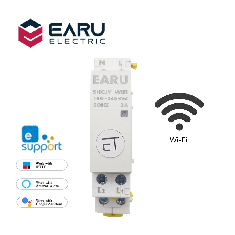 

220V 50/60 Гц переменного тока Din Rail Wi-Fi Управление; Работать с контактор в соответствии с стандартом переключатель Поддержка eWeLink Alexa Google Assistant голосовое Управление