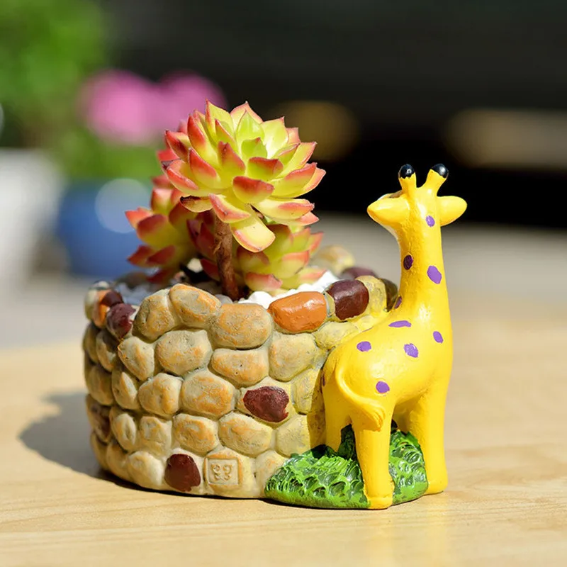 Cartoon Giraffe Cobblestone Succulent Plants Pot Garden Resin Plants Flower Vase Home Decor Flower Potted Balcony Table Ornament