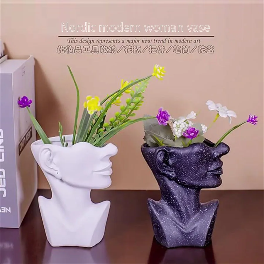 

Nordic Goddess Vase Resin Plant Succulent Flower Pots Pen Holder Dresser MakeUp Brush Storage Bucket Home Decor Ornaments Crafts