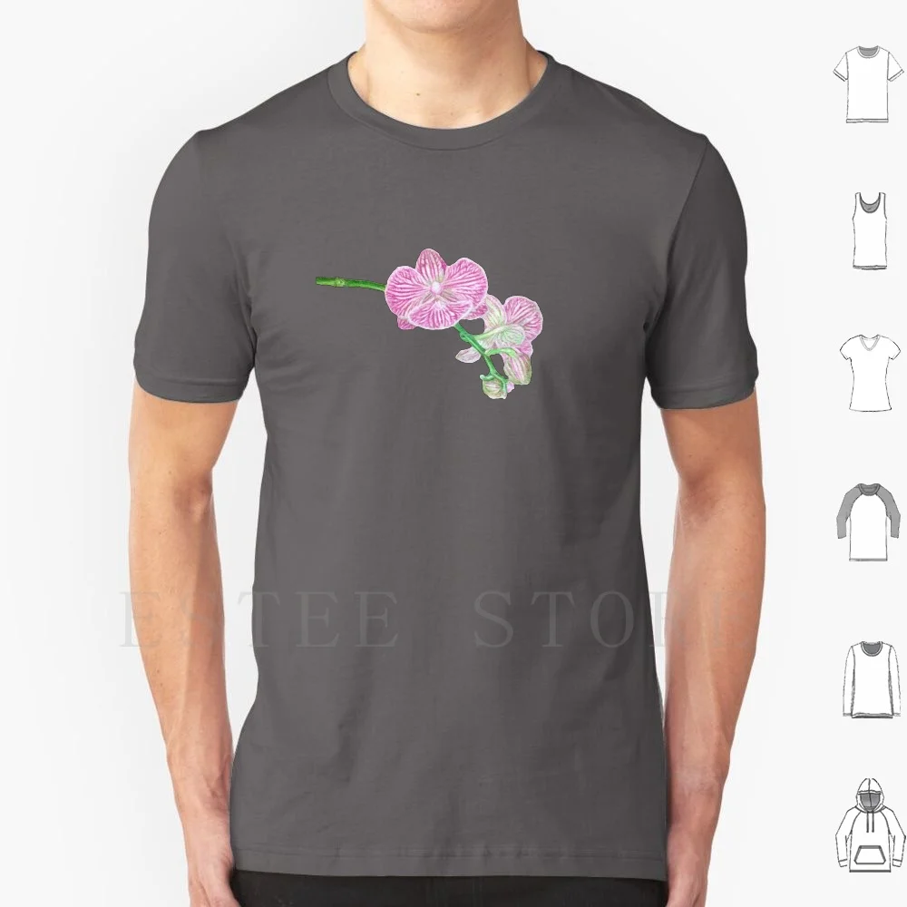 Color Pencil Pink Orchid Flower T Shirt Men Cotton 6xl Orchid Pink Pink And Green Flowers Flower Plant Nature Illustration