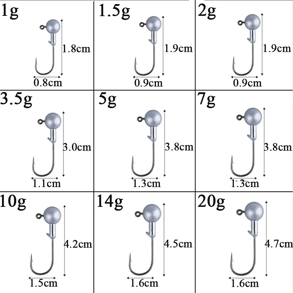 10pcs/lot Jig Head Fishing Hook 3.5g -20g Weighted Hook Jig Fishing Hook Soft Worm Jig Hook for Carp Fishing