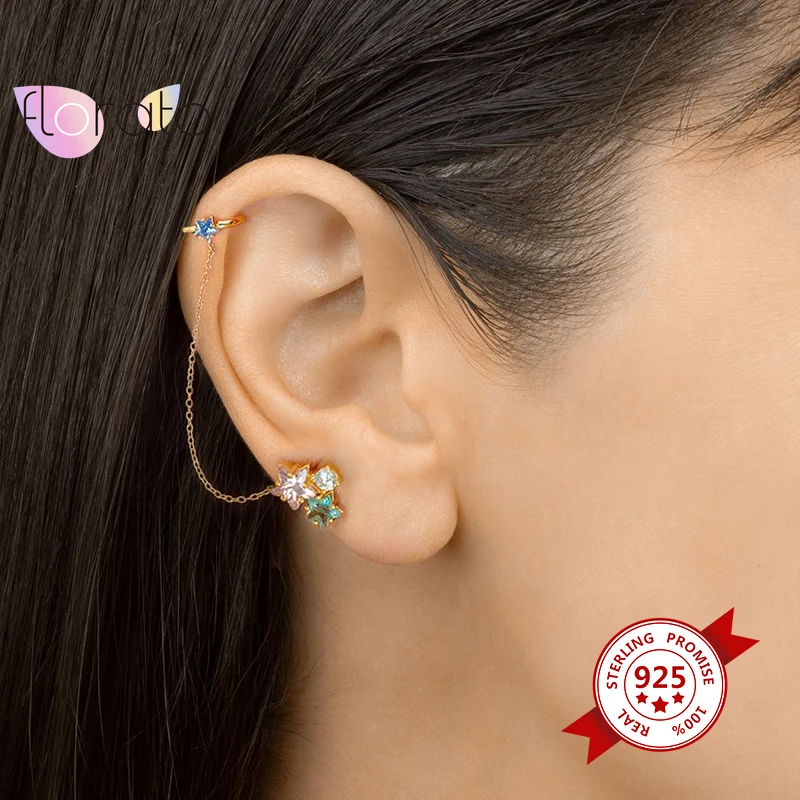 Plated 24K Gold Rainbow Crystal Star Geometry Clip Earrings for Women Girl No Piercing Earrings Cuffs Jewelry