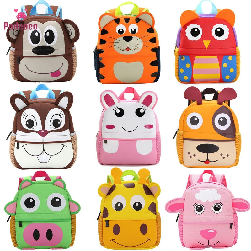 Kids Baby Backpack Cartoon Animal Pig Dog Rabbit Tiger Sheep Monkey Plush Backpack Children 3D Kindergarten School Bag 1-7Y