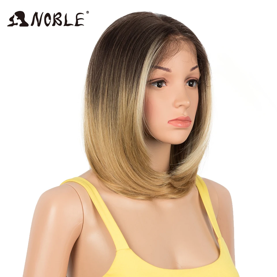 Noble Synthetic Lace Front Wig 4X4 Lace Wig 14 Inch Straight Synthetic Bob Wig Ombre Blonde Wig For Black Women Cabelo Lace Wig