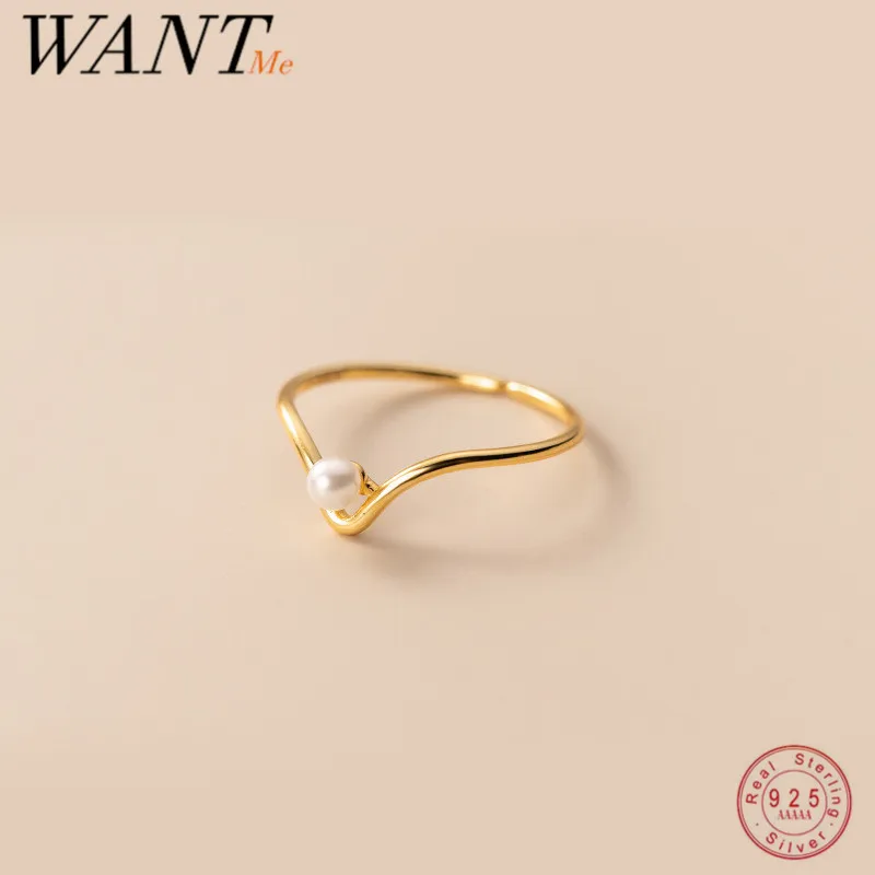 WANTME 925 Sterling Silver Fashion Simple Charm Synthetic Pearl Open Finger Ring Unique Elegant Wedding Party Women Jewelry