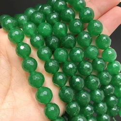 Natural Faceted Dark Green Chalcedony Jades Stone Loose Spacer Beads For Jewelry Making DIY Bracelet Necklace 15Inch 4/6/8/10 mm