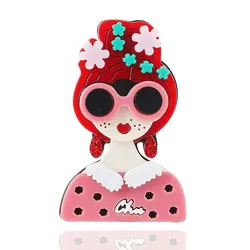 New Design Wear Pink Sweater Glasses Girl Acrylic Brooches For Women Cartoon Cute Badges Lapel Pins Brooch Fashion Jewelry Gifts