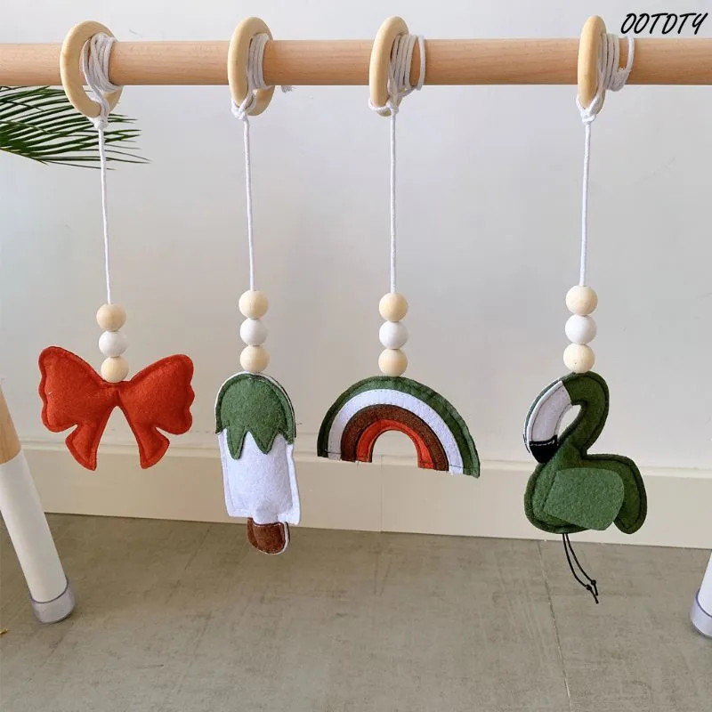 4Pcs/3Pcs Solid Wood Fitness Rack Pendants Newborn Baby Gym Toy Hanging Ornaments Baby Rattle Toys for Children Kids Room Decor