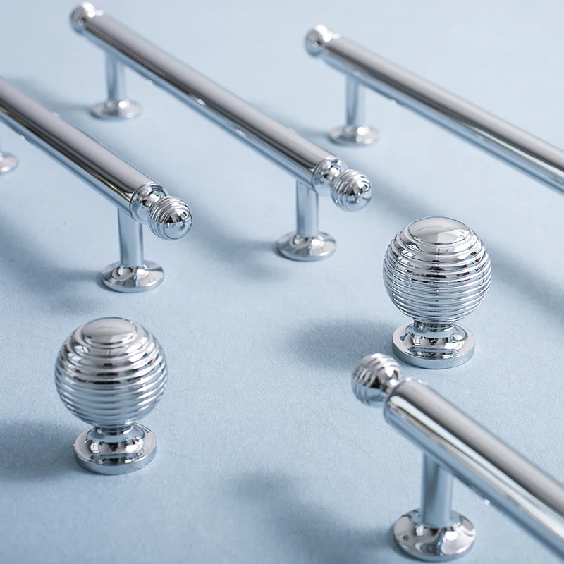 Furniture Solid Brass Handle Chrome Silver French Kitchen Drawer Round Knobs Bedroom Wardrobe Cabinet Door T Bar Long Handles
