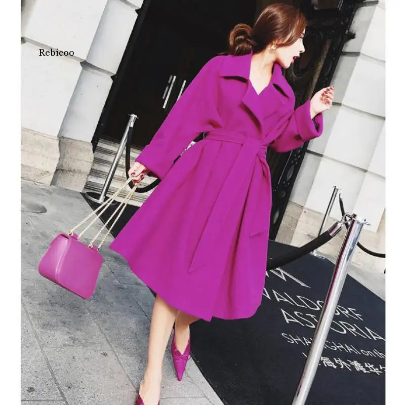 

New A-line Style Winter Wool Women Coat Warm With Belt Woolen Jacket Womens Cashmere Coats European Fashionable Outerwear