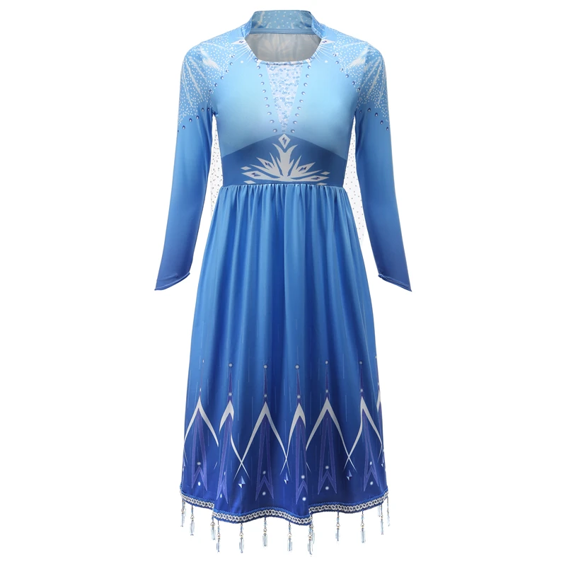 Robe de Noël Reine des Neiges pour filles, Anna, Elsa 2, costume Elza, cristal, bleu clair, manches longues, Halloween, carnaval, enfants, nouveau