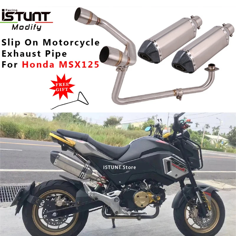 Motorcycle Exhaust Full System Modified Double Hole Escape Moto Muffler 51mm Front Middle Link Pipe For Honda MSX125 MSX 125