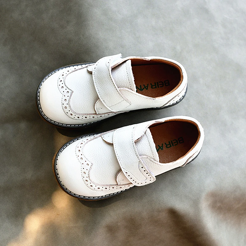 Genuine Leather Children's Casual Shoes Baroque Retro Art Girls Leather Shoes High Quality Cowhide Baby Boys Flat Shoes