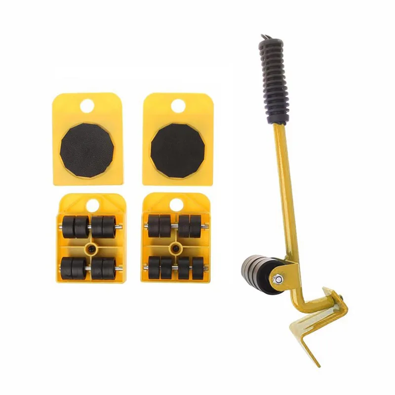 

Hot Sale Furniture Mover Set Furniture Transport Lifter Heavy Stuffs Moving Tool 4 Wheeled Mover Roller+1 Wheel Bar Hand Tools