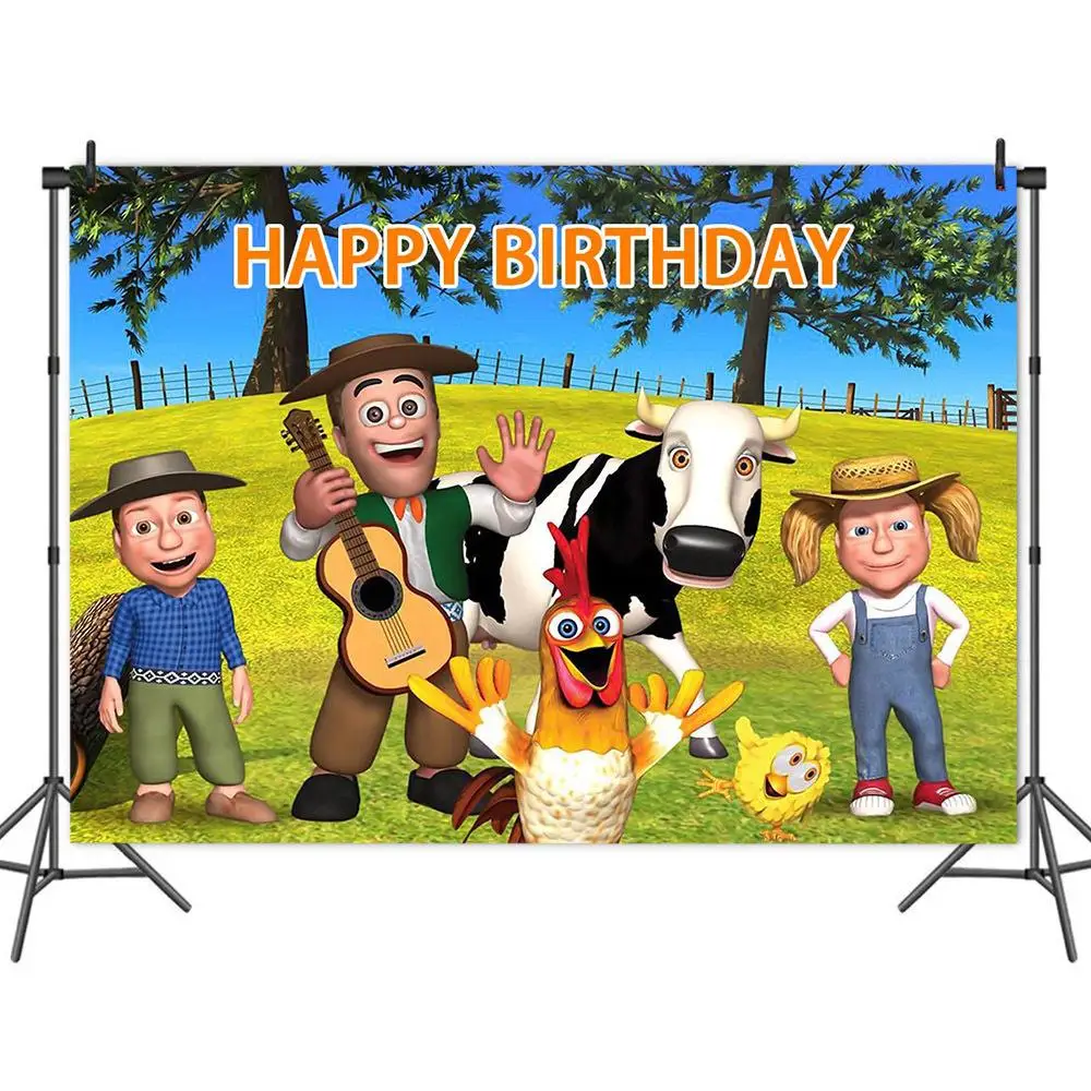 الكرتون بلدي مزرعة الحيوانات والناس سعيد الموسيقى حفلة خلفية التصوير صورة صبي عيد ميلاد الجدول الديكور الفينيل خلفية