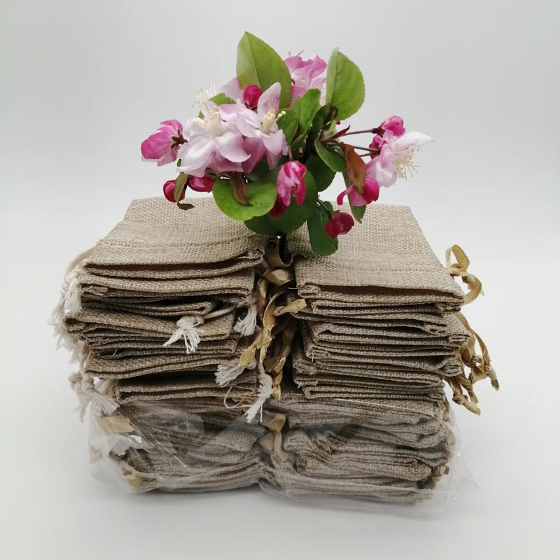 

500pcs Silk Ribbon Cotton Gift Bag Linen Sack Jute Bags Drawstring Bag Muslin Webbing Candy Gift Packaging Bags Storage Pouches