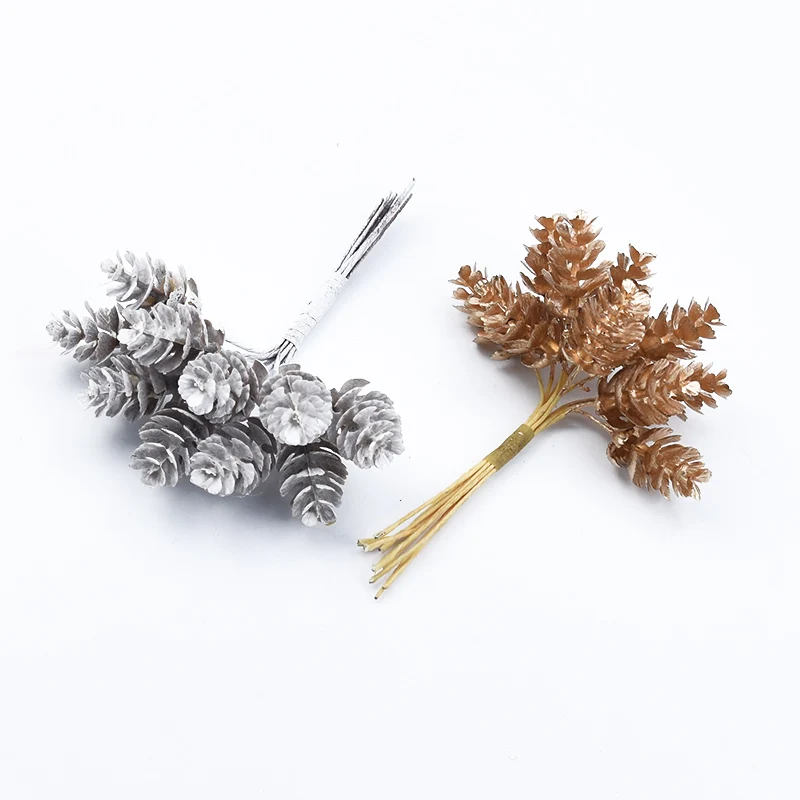 10 Pcs Golden Silver Pine Cone Christmas Decorations for Home Wedding Bridal Accessories Clearance Diy Gift Box Artificial Plant