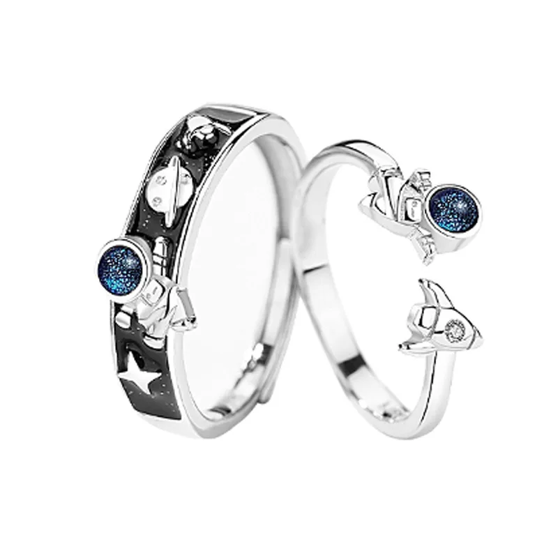 New style hot sale couple silver color galaxy galaxy astronaut opening adjustable ring fashion jewelry gift J496