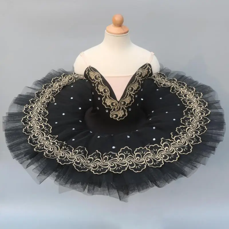 Black Professional Ballet Tutus For Girls Child Kids Swan Lake Ballet Dress Dance Clothes Pancake Ballerina Figure Skating Dress