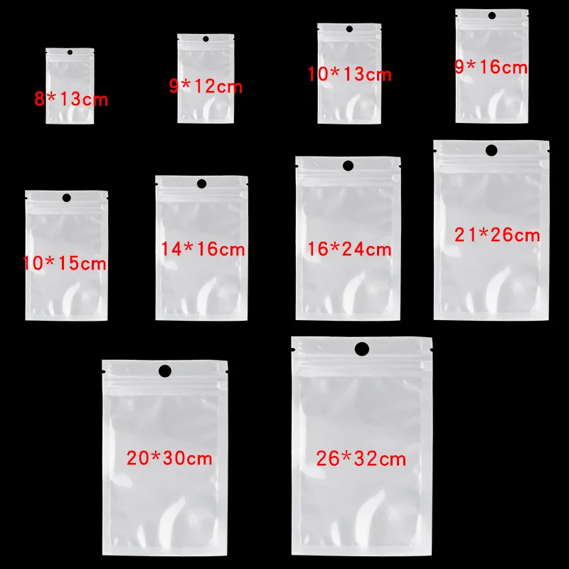 20-50pcs/lot White Clear Self Seal Zipper Plastic Retail Packaging Poly Pouches Ziplock Zip Lock Bags Package With Hang Hole