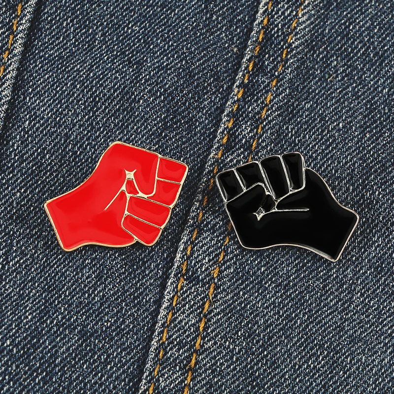 Raised Fist of Solidarity Brooches Power Cartoon Black Red Enamel Pins Lapel Jackets Badges Metal Trendy Jewelry For Friend Gift