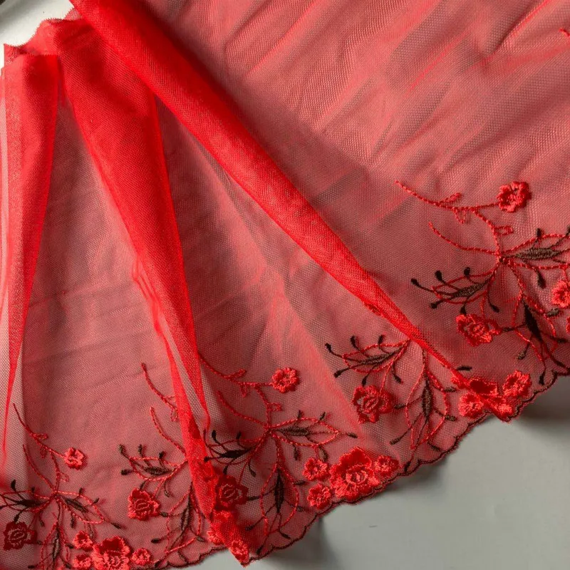 

3Yds/lot 28cm Flower Wide Red Fluorescent Red Floral Embroidery High Quality Lace Trim For Garments And Wedding