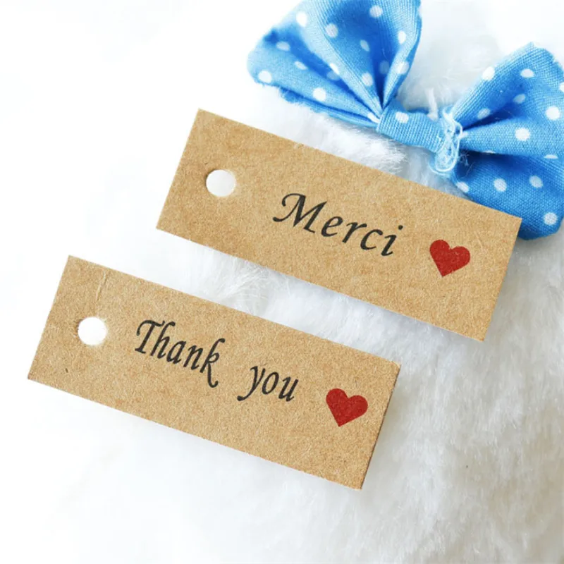 Craft thank you gift tag merci handmade with love 100 pcs 0.75x2 inch packing decoration