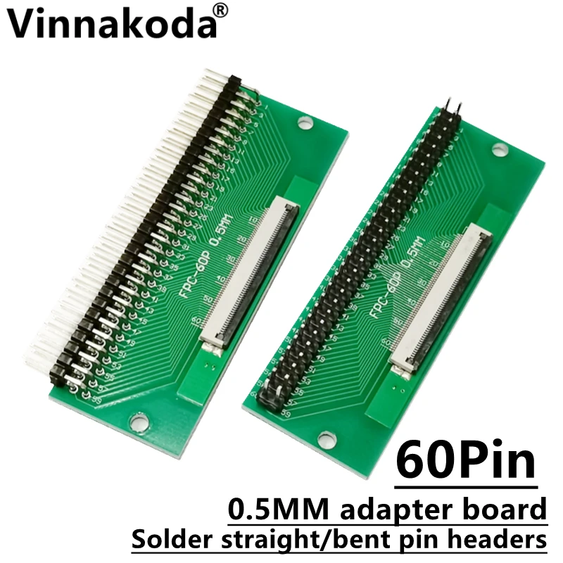 2PCS FFC/FPC adapter board 0.5MM-60P to 2.54MM welded 0.5MM-60P flip-top connector Welded straight and bent pin headers