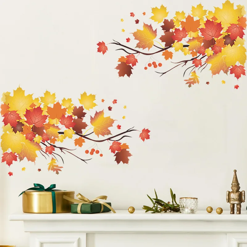 Autumn maple leaf branches bedroom porch home wall background beautification decorative wall stickers self-adhesive wall design