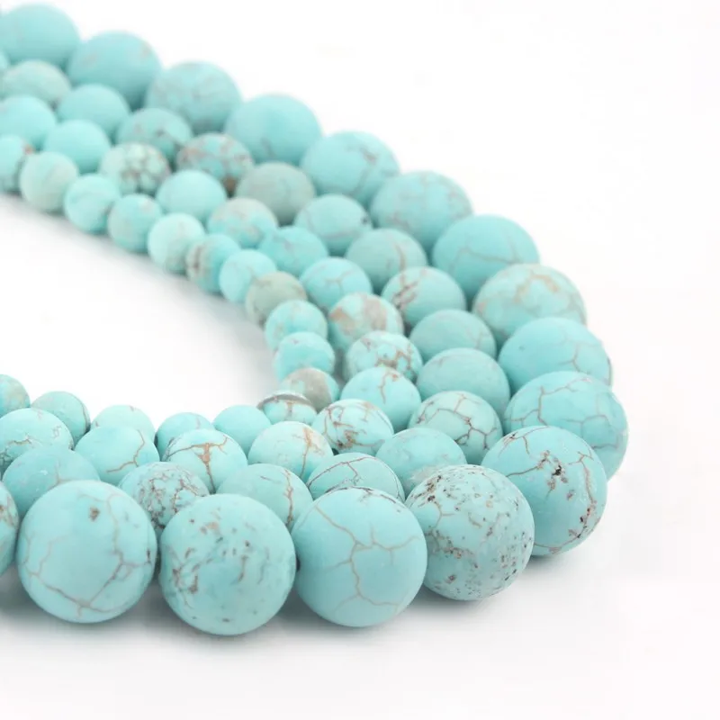 Polish Round Matte Frosted Blue Turquoises Natural Stone Beads Amazonite Watermelon Loose Beads for Bracelet Jewelry Making 15\'\'