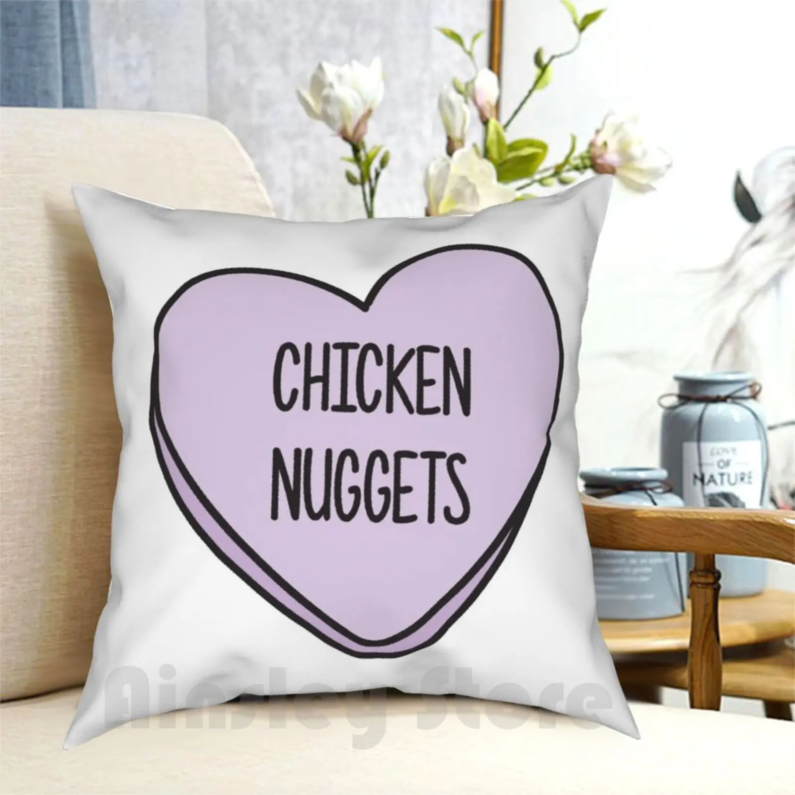 Chicken Nugget Love Pillow Case Printed Home Soft Throw Pillow Chicken Nugget Heart Cute Girly Purple Funny Sassy Love