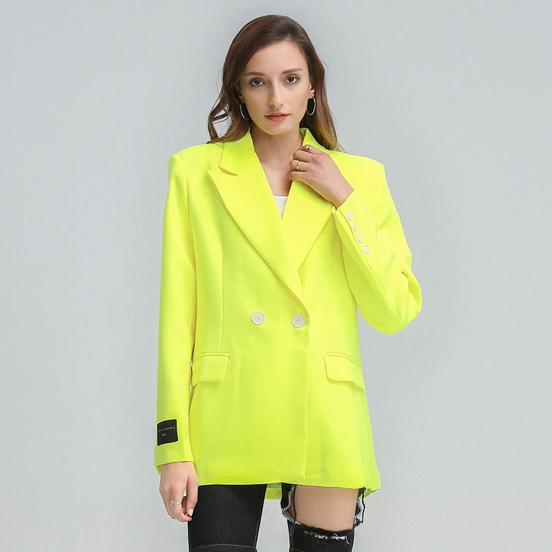 Yellow Casual Blazer For Women Notched Long Sleeve Loose Large Size Minimalist Jacket Daily 1 Piece