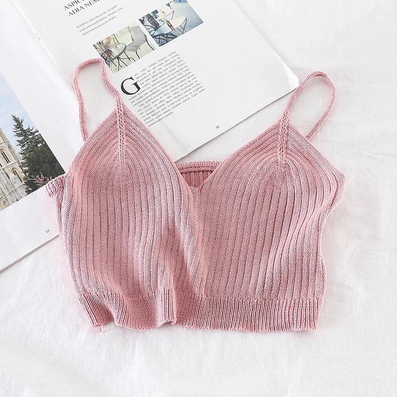 OUMEA Knitted Tops Summer Womer Spaghetti Crop Tops Kawaii Knit Short Camisole Solid Color Hot Crop Camis Top For Holiday Chic