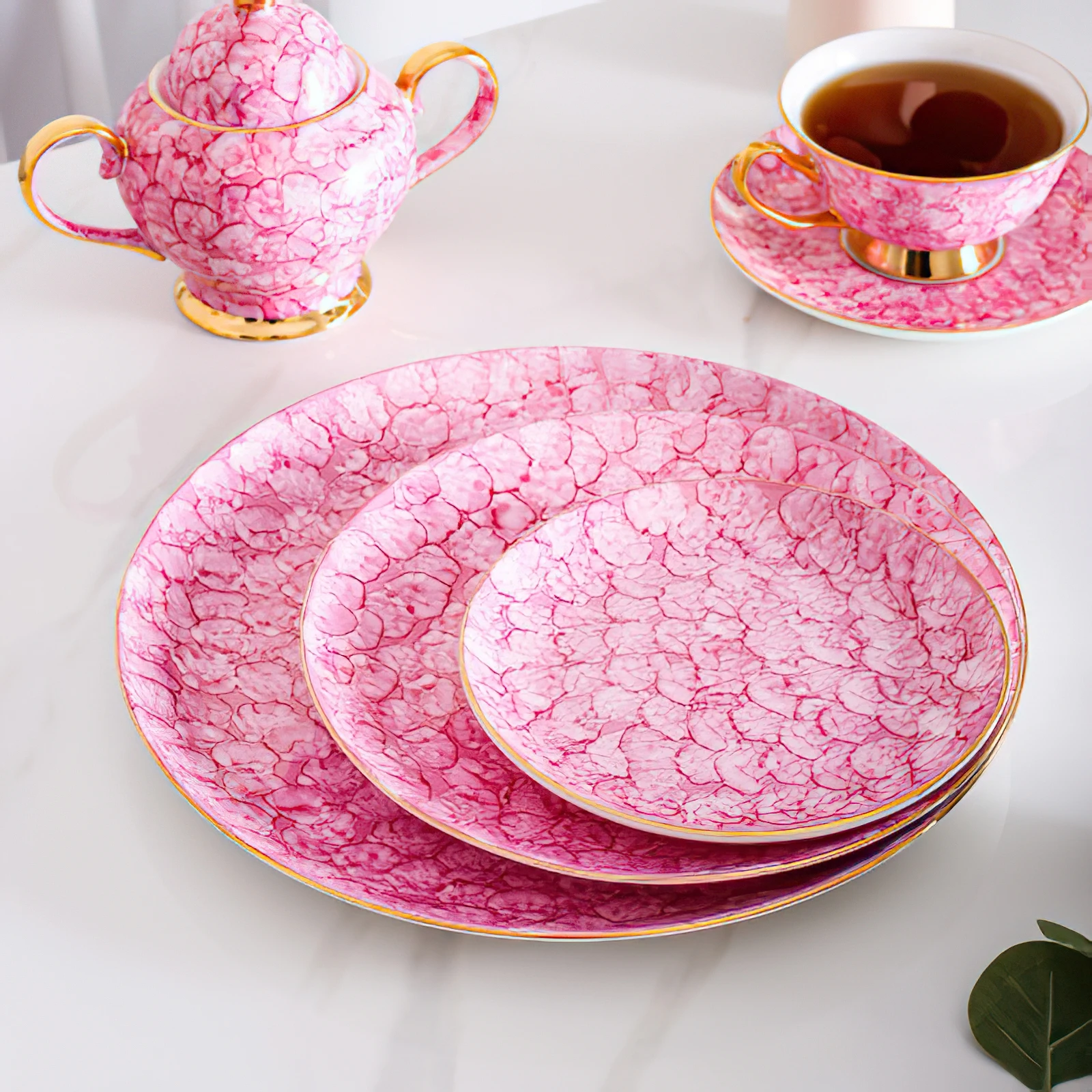 

Ceramic Plates Pink Round Dinner Dessert Saucer Beef Dish Salad Snack Dinnerware Cake Fruit Tableware Household Kitchen Supplies