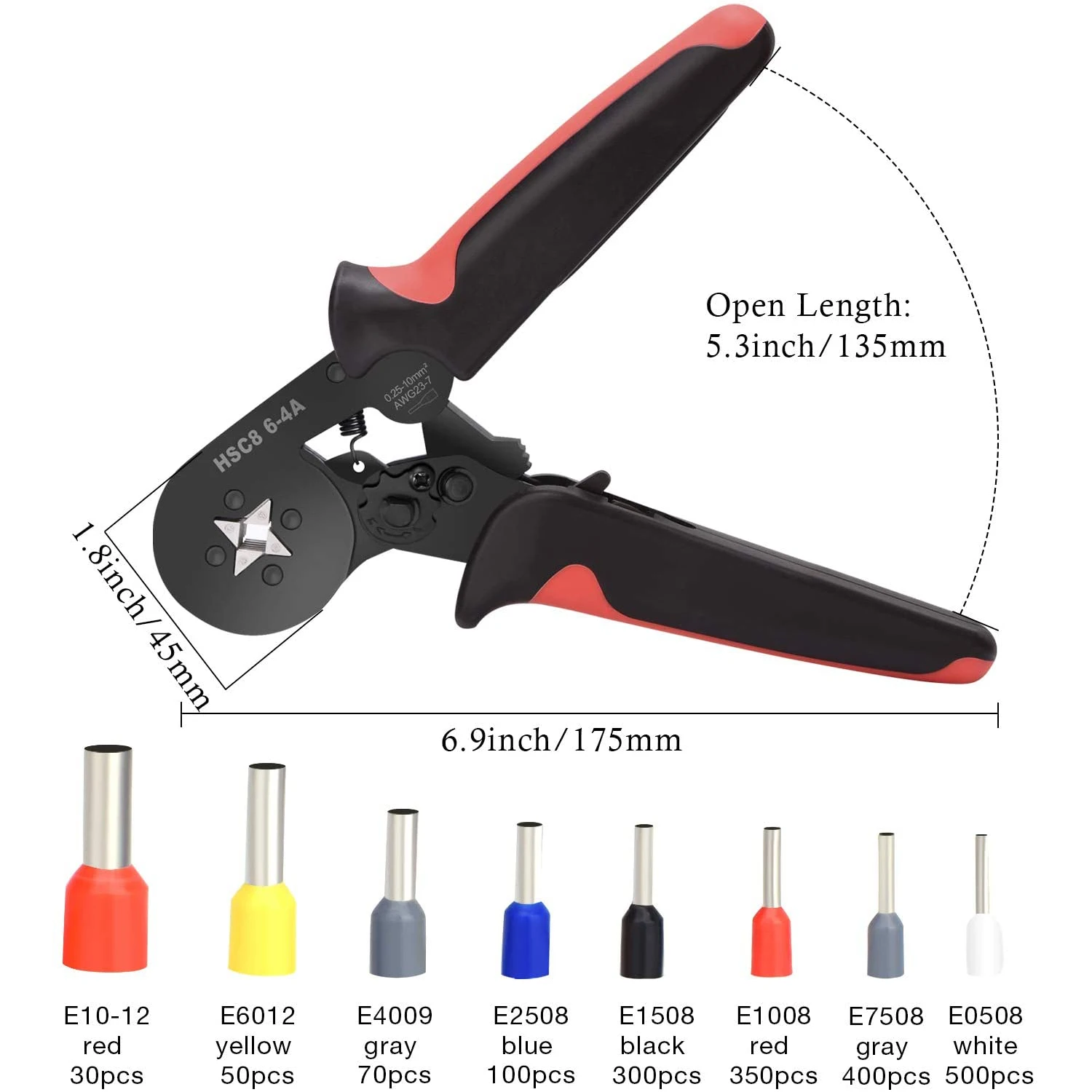 Imagem -04 - Ferrule Crimping Kit Ferramentas com Conectores Grupo Terminais de Fio Alicerça Catraca Ajustável Eletricistas Hsc8 64