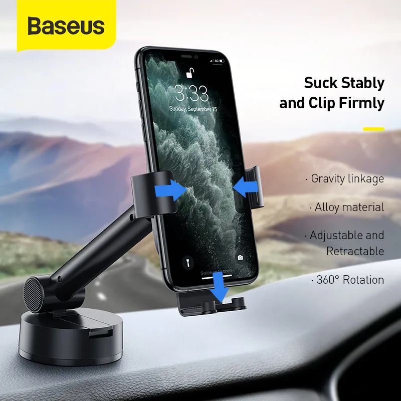 Baseus Gravity Car Mount Holder with Suction Base Adjustable Universal Car Phone Stand for 4.7-6.5inch Mobile Phone for iPhone