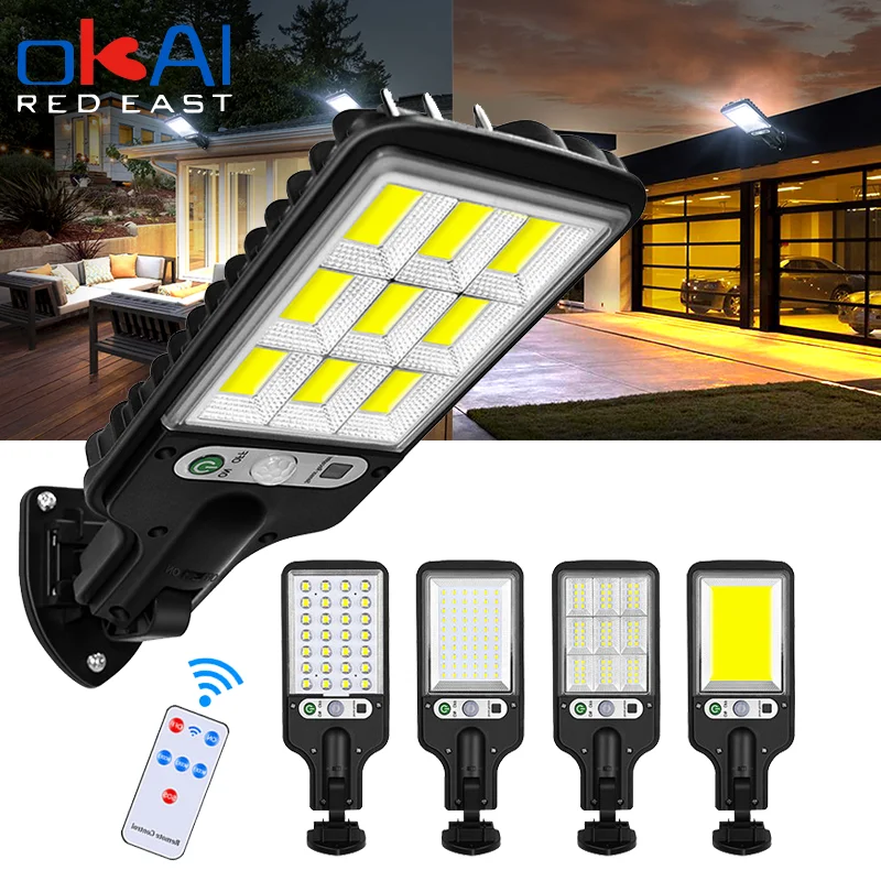 

128 COB Solar Led Street Lights Outdoor Security Light Wall Lamp IPX5 Waterproof PIR Motion Sensor Smart Remote Control Lamp