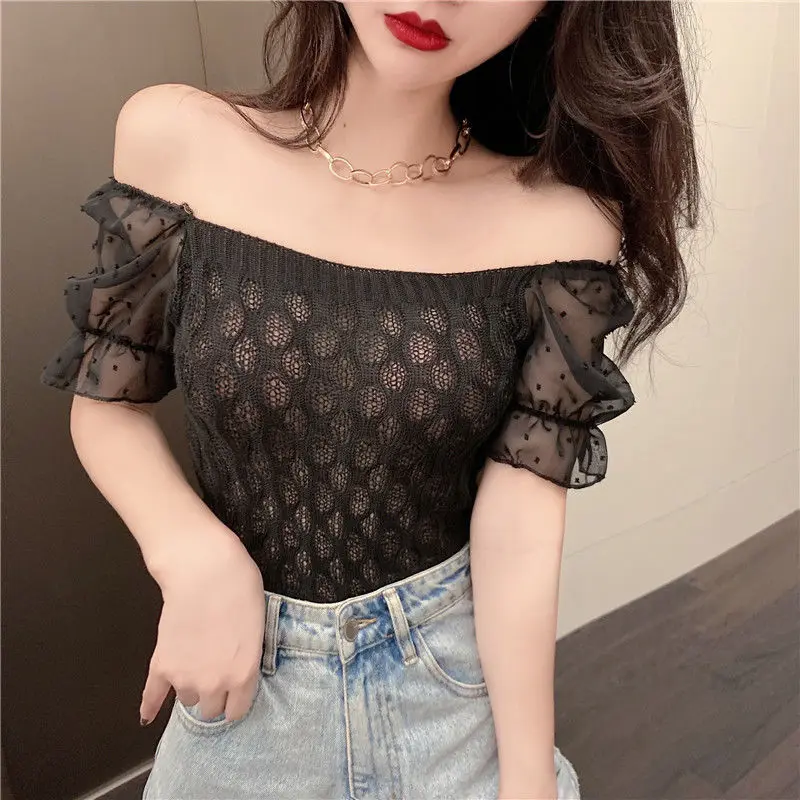 Woman TShirts nian Summer Chiffon Shirt Collar Short Sleeve T-shirt Top Crop Top Mujer Camisetas