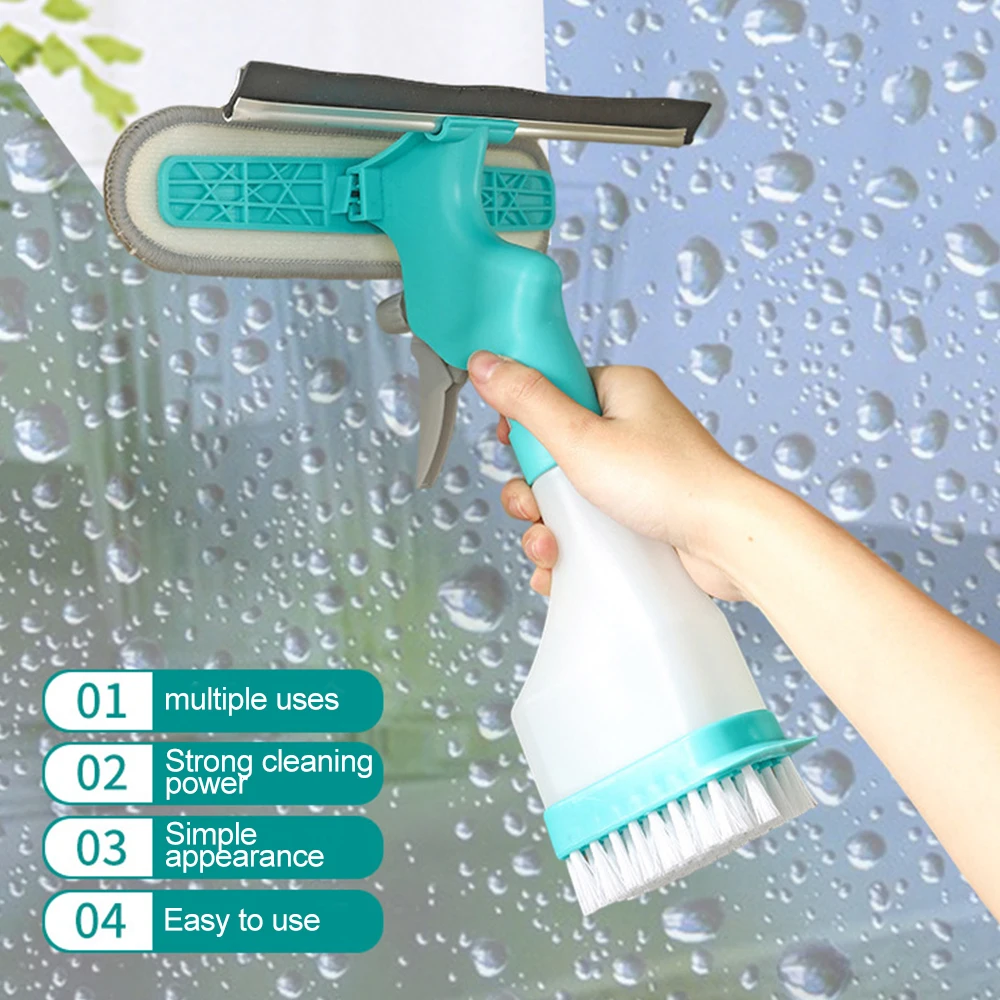 Multi-function Glass Window Wiper Soap Cleaner Squeegee Mirror Bathroom Wall Cleaning Brush With Sponge Brush Head Spray Bottle