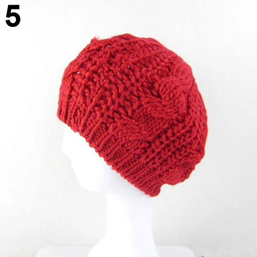 Women Sweet Crochet Warm Solid Color Beret Artist Baggy Beanie Winter Hat Gift