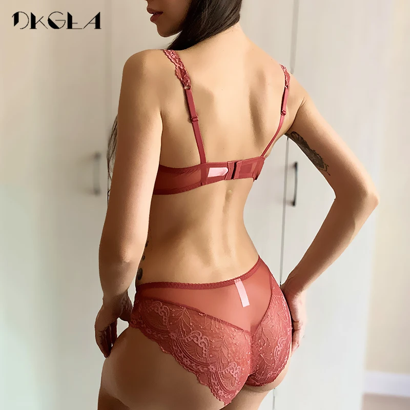 Ultrathin Bra Panties Sets Transparent Brassiere Sexy Underwear Set Plus Size D E Cup Embroidery Women Lingerie Set Lace Bras