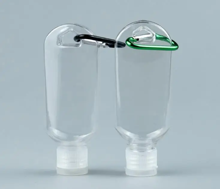 50ml empty hanging bottle PETG plastic hand sanitizer bottle with Carabiner Flip Top Cap and hole SN2905