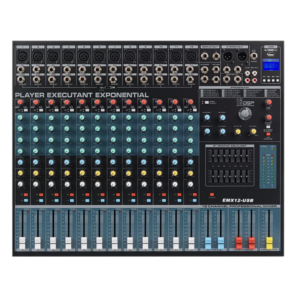 Professional Audio Mixer 12Channels DJ Mixer Console With MP3, Bluetooth, DSP For Conference Meeting, Stage, Line Array Speaker