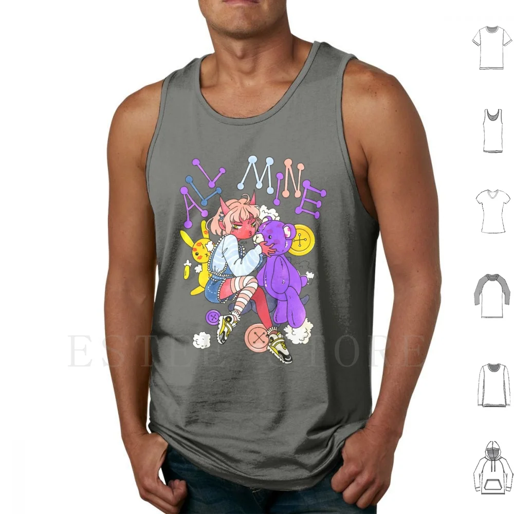 All Mine Tank Tops Vest Cotton Demon Oni Devil Girls Cute Demon Girl Oni Girl Teddy Bear