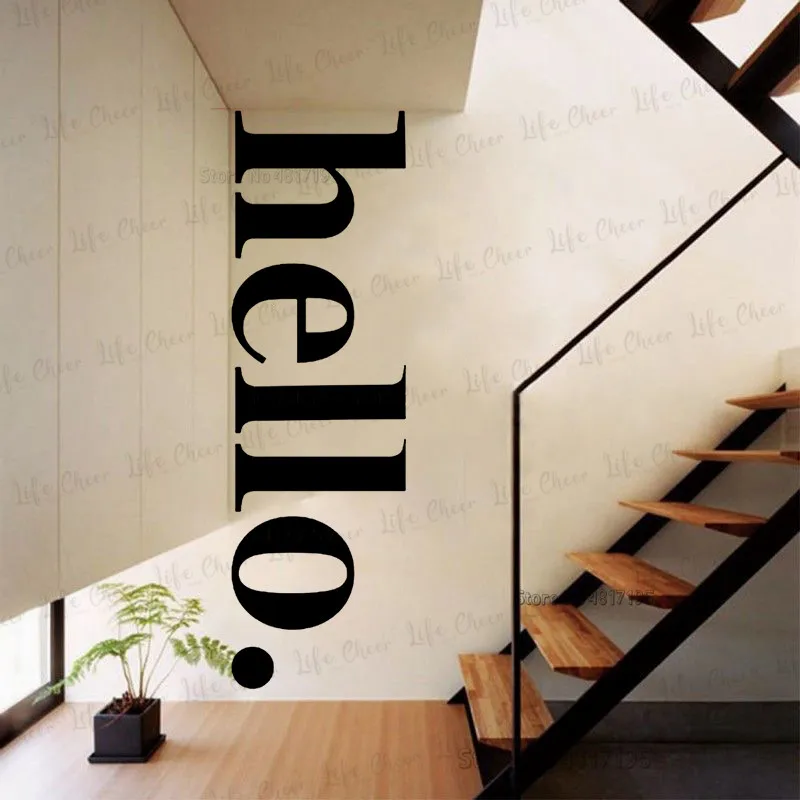 Hello Lettering Quotes Vinyl Wall Sticker Office Company Stores Wall Door Decals Custom Texts Vinyl Wall Window Mural Large Size